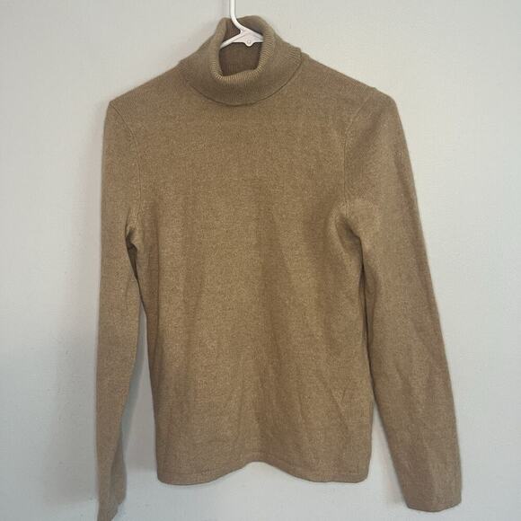 Lord & Taylor Womens 100% Cashmere Turtleneck Sweater Sz S Brown Preppy Flaw - Picture 1 of 12